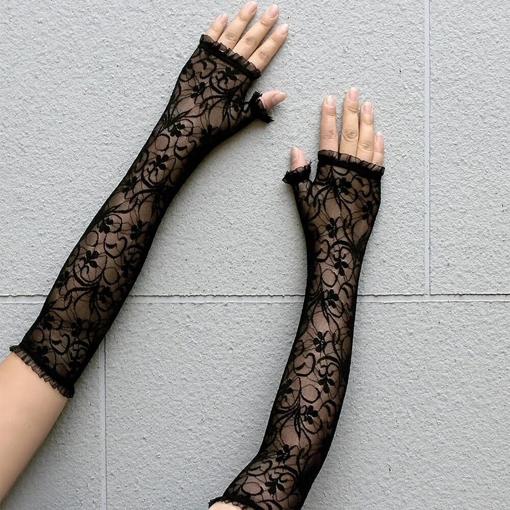 Women's Halloween Black 1 Dress Fingerless Spider Gothic Playing Lace Gloves